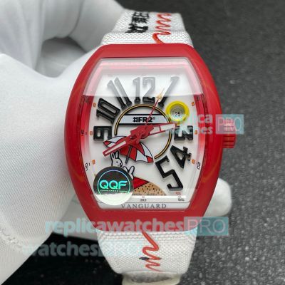 QQF Swiss Replica Franck Muller Vanguard Beach V41 Red Carbon Case Watch 